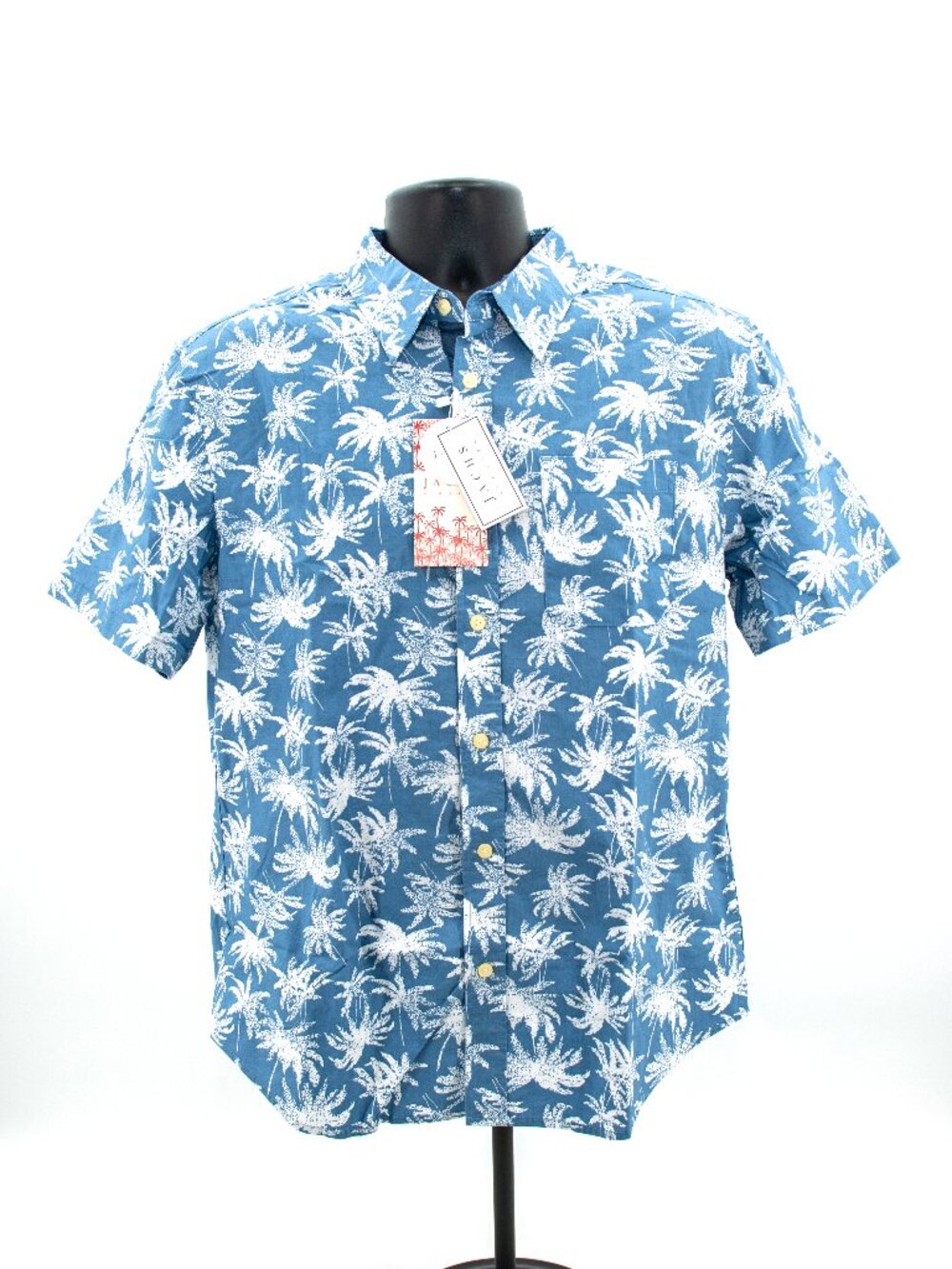 Jach's Button-up Short-sleeve Shirt | Blue & White Print | Men's MEDIUM